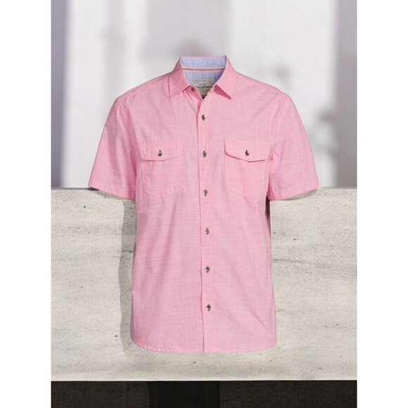 Flag Anthem Cullman Mens Small NEW Short Sleeve Tailored Button Down Shirt Pink - Picture 2 of 5